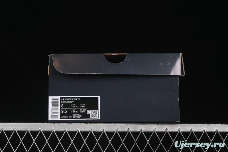 Nike Air Force 1'07 Low Casual Sneakers in Black with Purple Swoosh - HQ2037-001