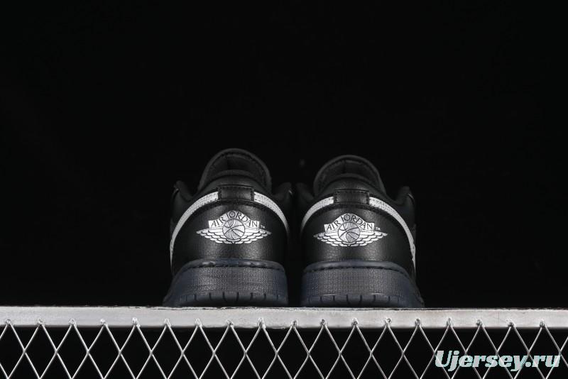 Nike Air Jordan 1 Low AJ1 Basketball Shoes Black White Canvas Leather Panel - HV5968-001