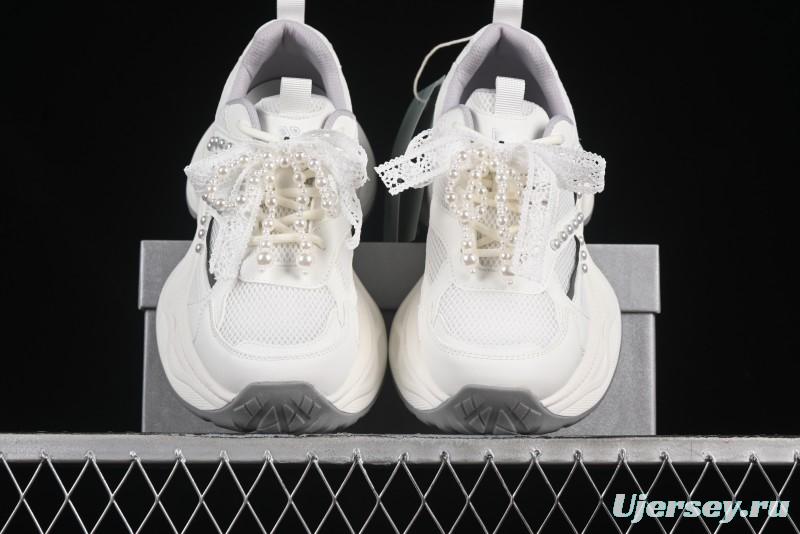 GG-CC Lace Pearl Chain Casual Platform Dad Shoes - 250310 White