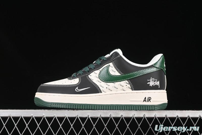 Nike Air Force 1 '07 Low Stussy Collaboration Black Green Swoosh Casual Sneakers - XS1958-572