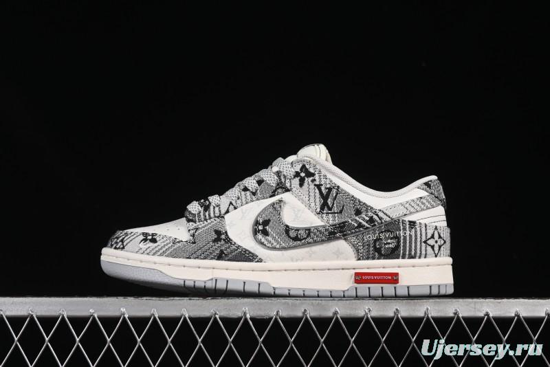 Nike SB Dunk Low LV Collaboration Grey Denim Anniversary Custom Low-Top Casual Skate Shoes - SC9772-807
