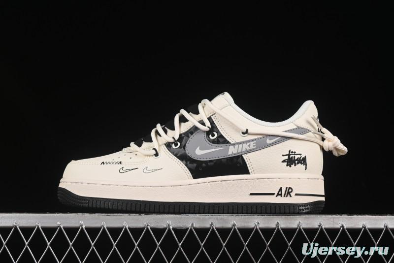 Nike Air Force 1 '07 Low Stussy Collaboration Black Diamond Lace-Up Casual Sneakers - DM6868-073