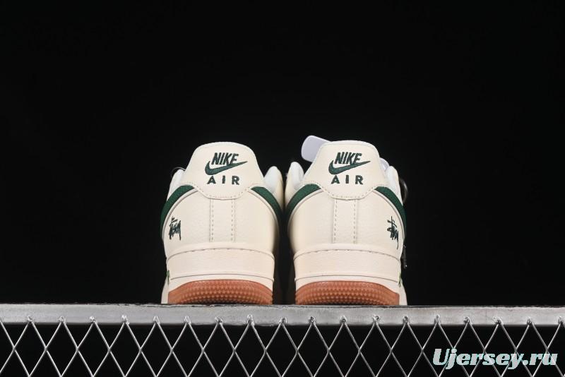 Nike Air Force 1 '07 Low Stussy Collaboration Green Swoosh Gum Sole Casual Sneakers - XX3168-138