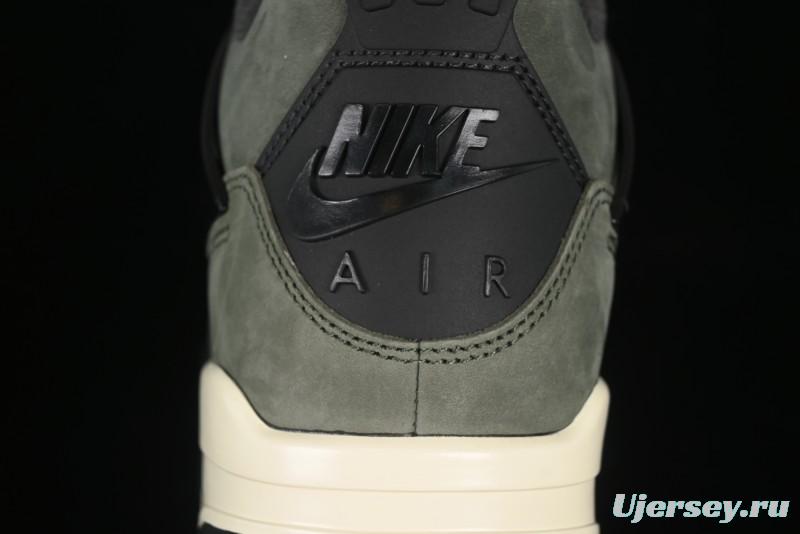 Nike Undefeated x Air Jordan 4 OG Sneakers in Olive Green Suede with Orange and Black Accents - IB1519-200