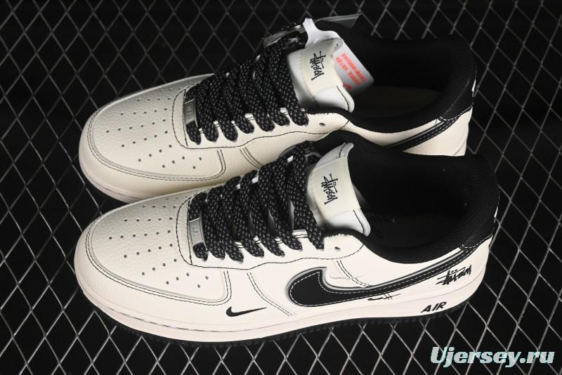 Nike Air Force 1'07 Low Stussy Collaboration Black Swoosh Casual Sneakers - HH7518-059