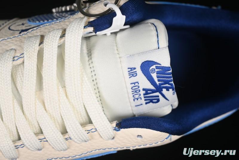 Nike Air Force 1'07 Low Casual Sneakers with Blue Line Ghost Face Design - DF0188-053