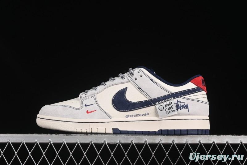 Nike SB Dunk Low Stussy Anniversary Edition Patchwork Navy Swoosh Customized Low-Top Casual Skate Shoes - YX5066-297