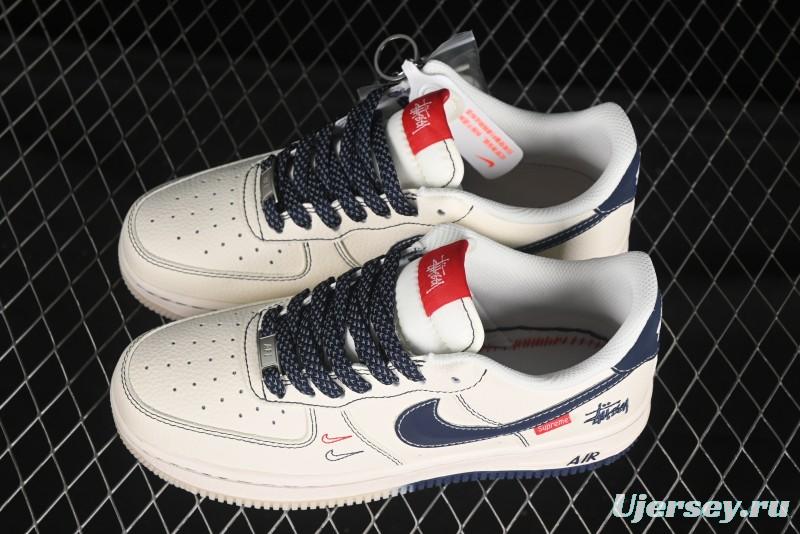 Nike Air Force 1 '07 Low Stussy Collaboration Dual-Tone Blue Red Logo Casual Sneakers - HH7518-072