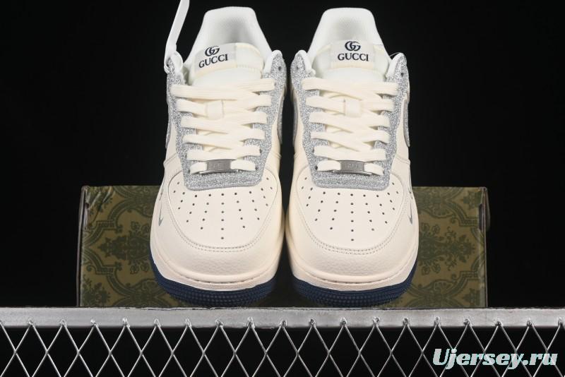 Nike Air Force 1 '07 Low Gucci Collaboration Silver Swoosh Casual Sneakers - XS1958-546