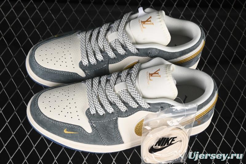 Nike Air Jordan 1 Low LV Collaboration Gold Swoosh Snake Scale Custom Retro Basketball Shoes - XX3168-167