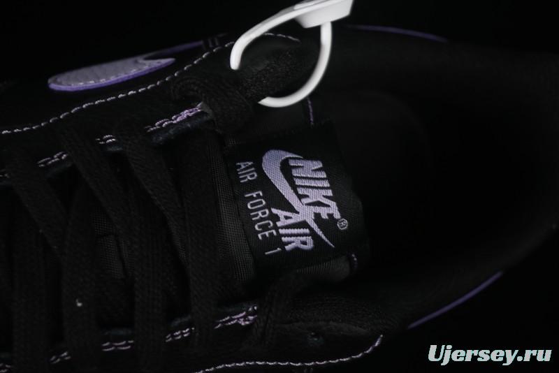 Nike Air Force 1'07 Low Casual Sneakers in Black with Purple Swoosh - HQ2037-001