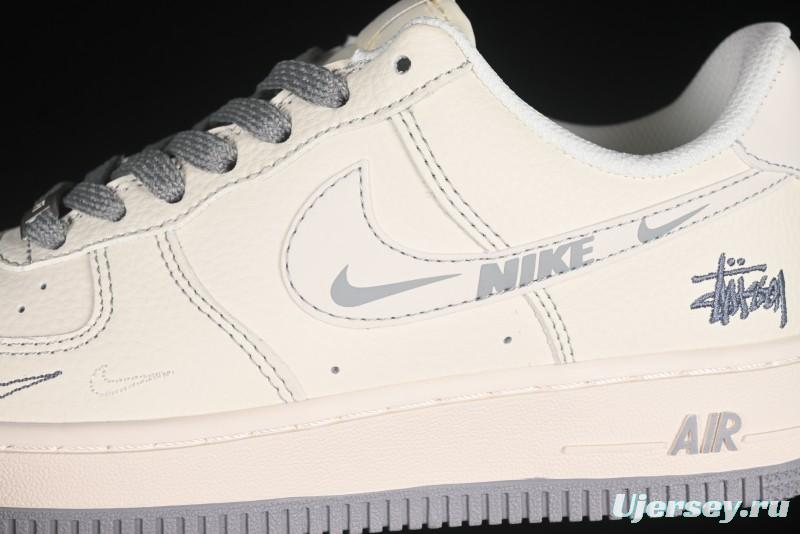 Nike Air Force 1 '07 Low Stussy Collaboration Beige Mini Swoosh Casual Sneakers - HH7518-064