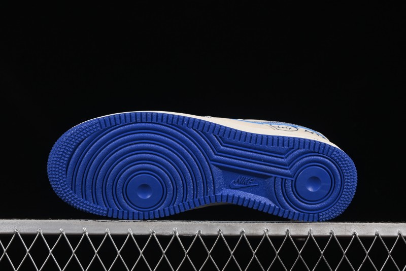 Nike Air Force 1'07 Low Casual Sneakers with Blue Line Ghost Face Design - DF0188-053