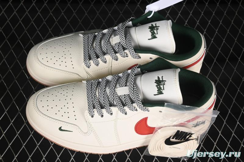 Nike Air Jordan 1 Low Stussy Collaboration Retro Basketball Shoes with 3D Swoosh - XS6086-560
