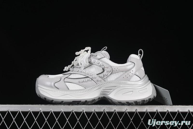 GG-CC Lace Pearl Chain Casual Platform Dad Shoes - 250310 Silver