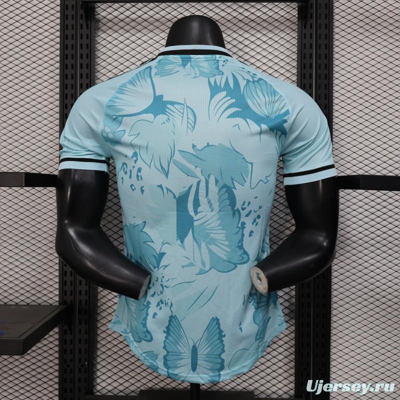 Player Version 2025 Algeria Light Blue with Tropical Leaves Pattern Jersey