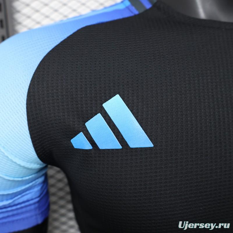 Player Version 2025 Algeria Black with Blue Sleeves Jersey