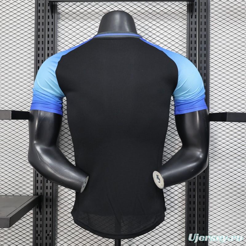 Player Version 2025 Algeria Black with Blue Sleeves Jersey