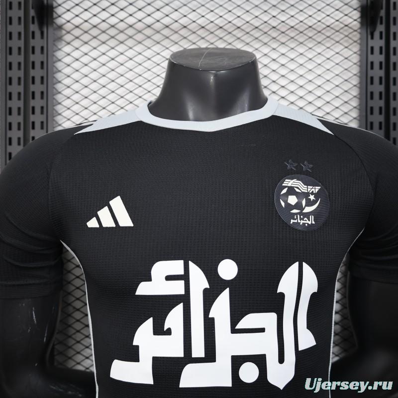 Player Version 2025 Algeria Black with White Arabic Sponsor Jersey