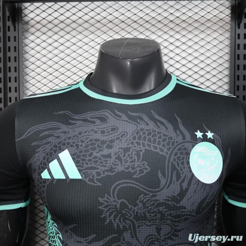 Player Version 2025 Algeria Black with Mint Green Dragon Pattern Jersey