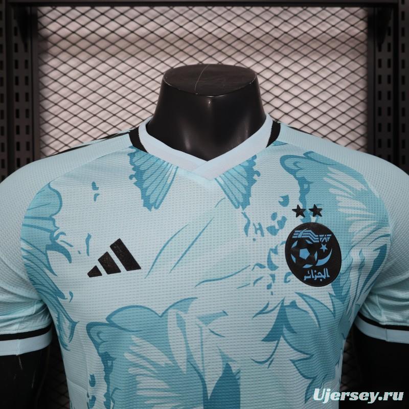 Player Version 2025 Algeria Light Blue with Tropical Leaves Pattern Jersey