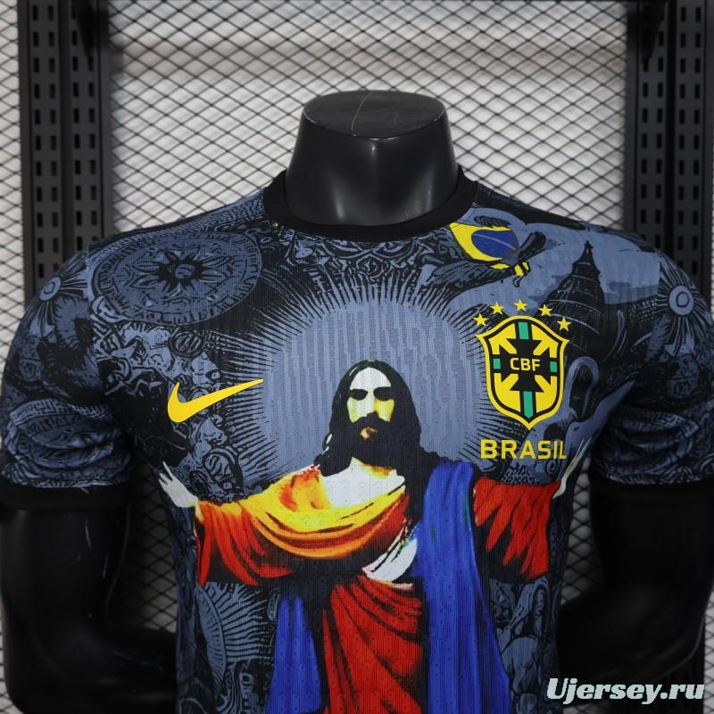 2025 Brazil National Team Special Edition Religious Concept Jersey - Christ the Redeemer Design - Dark Blue