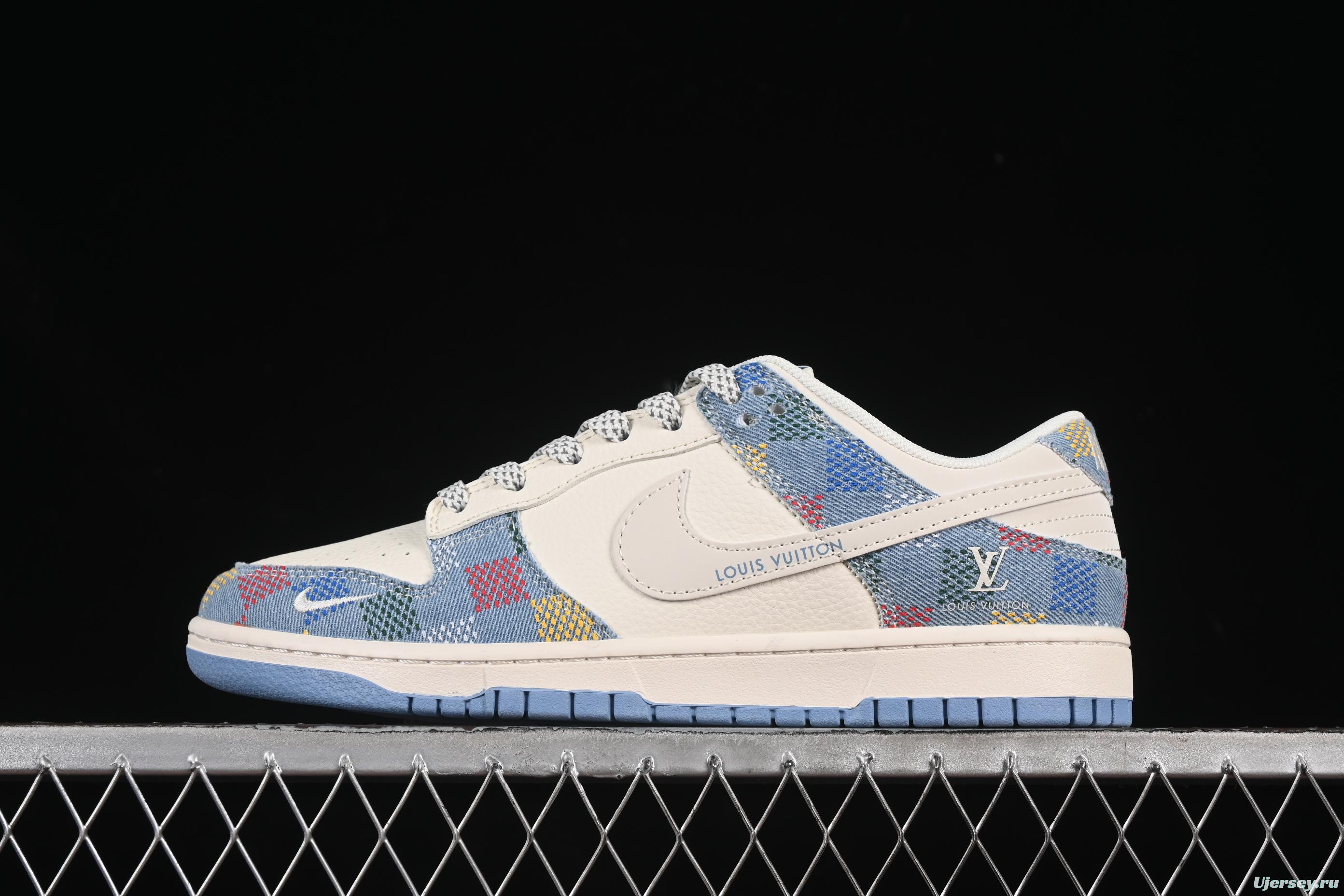 Nike SB Dunk Low LV Collaboration Colorful White Swoosh Anniversary High-End Custom Low-Top Casual Skate Shoes - FC1688-231