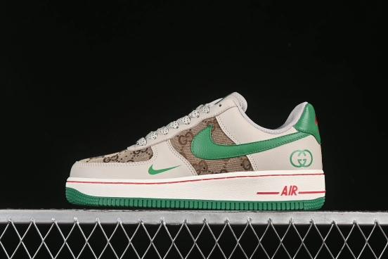 Nike Air Force 1 '07 Low Gucci Collaboration Grey Brown with Green Swoosh Casual Sneakers - LW9279-003