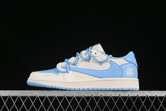 Nike Travis Scott x Fragment Design x Air Jordan 1 Low OG SP AJ1 LV Collaboration Sky Blue Drawstring Low-Top Casual Sneakers - DM6868-107