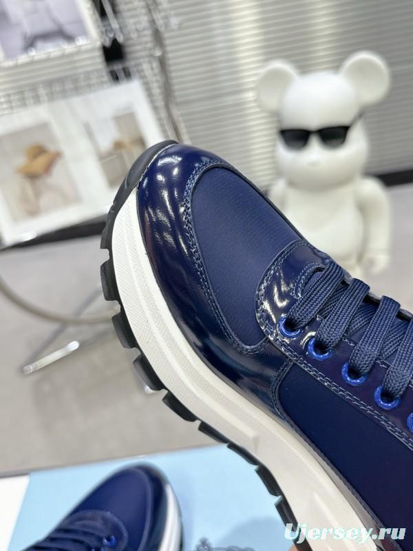 2025 Women Prada Blue Leather Sneakers KFY00310