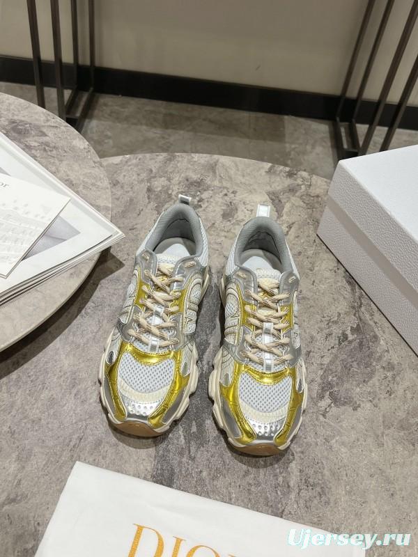 2025 Women Dior White Yellow Silver Mesh Leather Sneakers