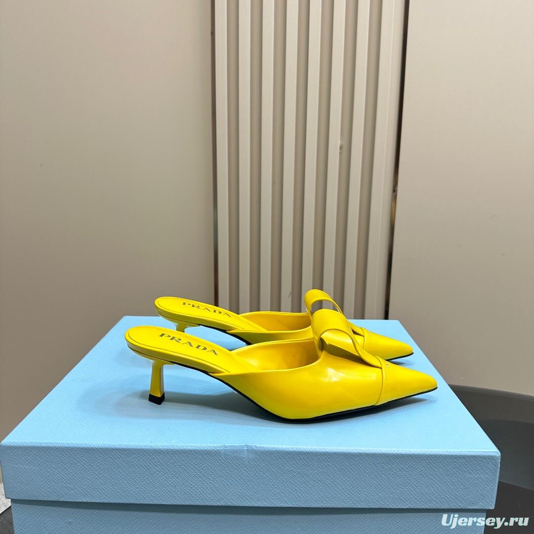 2025 Women Prada Yellow Leather Mules