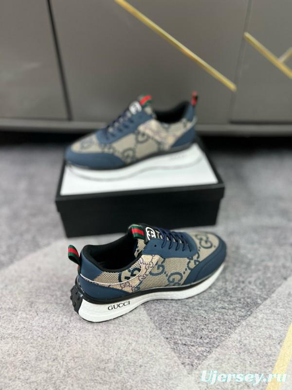 2024 Men Gucci Blue Beige Canvas Leather Sneaker MJ00260