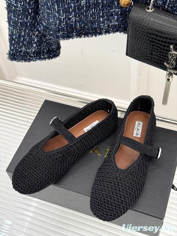 2025 Women AlAIA Black Woven Leather Mary Jane KFY00310