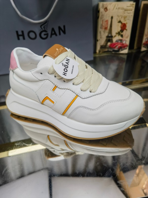 2025 Women HOGAN White Pink Leather Sneakers LY00360