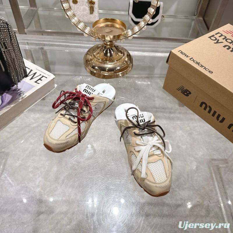 2025 Women Miu Miu Beige White Leather Sneakers
