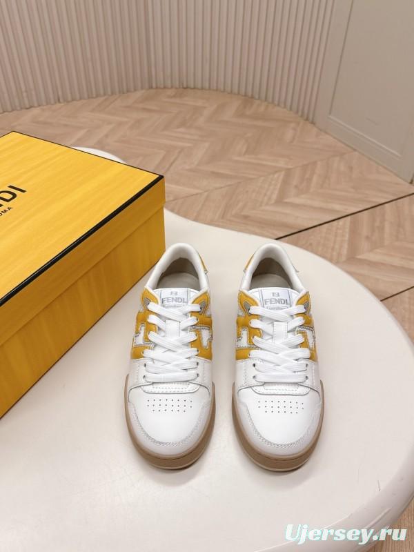 2025 Unisex Fendi White Yellow Leather Plimsolls FD Match LY00360(F)/LY00370(M)