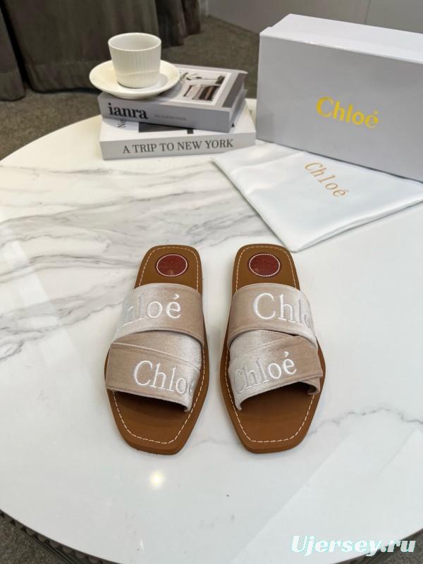 2025 Women Chloé Beige Velvet Slippers LY00200