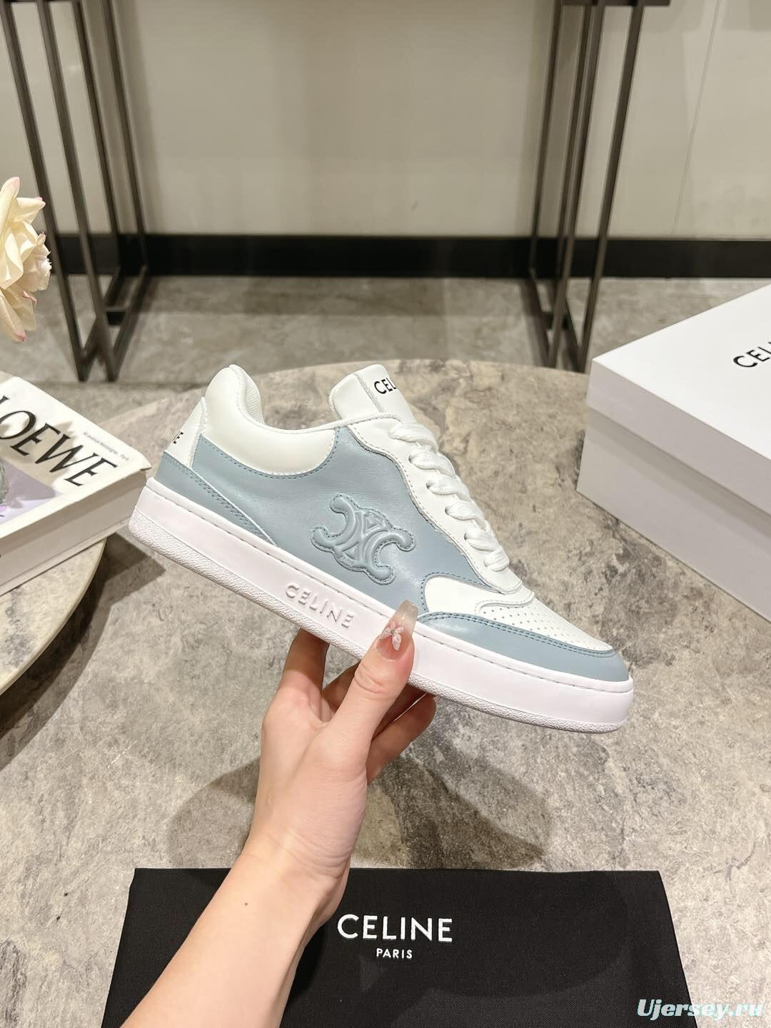 2025 Women Celine White Light Blue Leather Sneakers