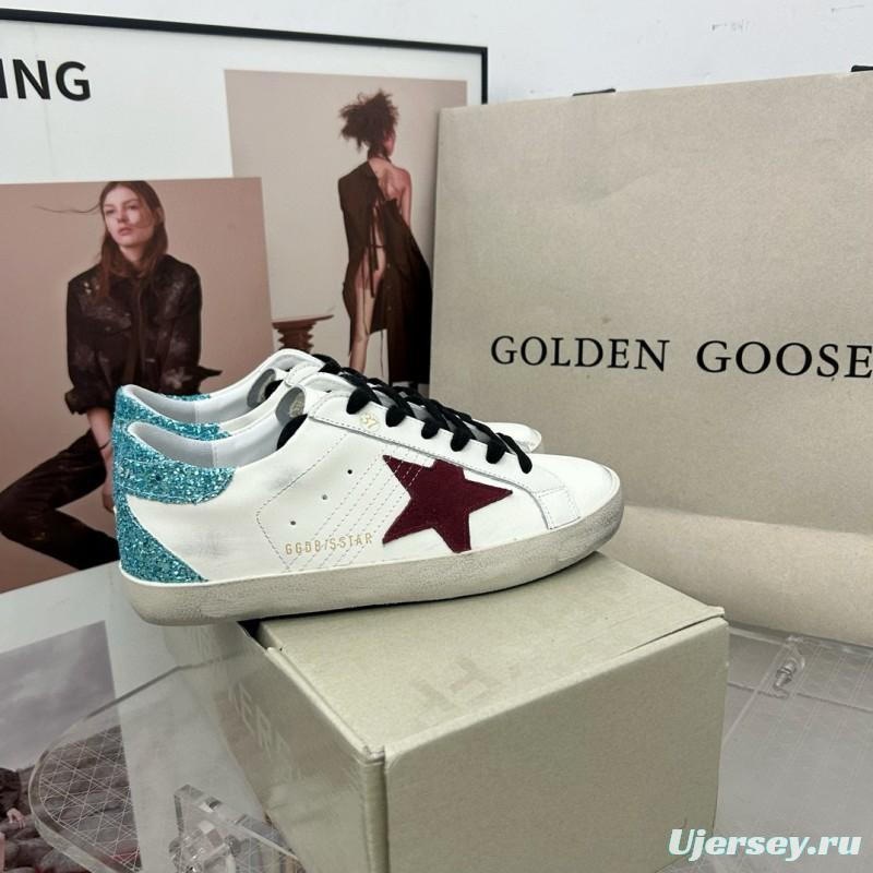 2025 Women GGDB White Burgundy Suede Leather Sneakers MJ00260