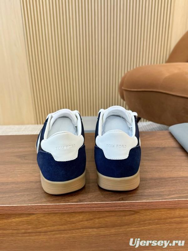 2025 Men TOM FORD Navy White Suede Leather Sneakers LY00360
