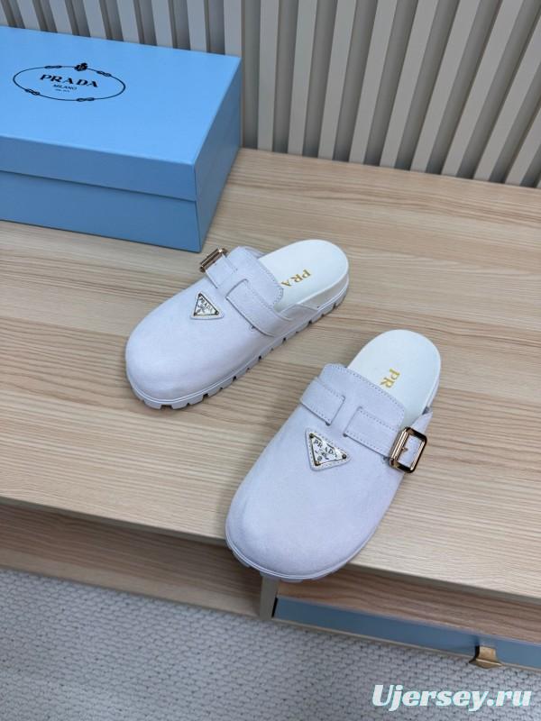 2025 Slippers Prada Light Gray Suede Slippers LY00280