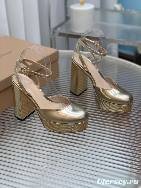 2025 Women Gianvito Rossi Gold Patent Leather Platform Sandals