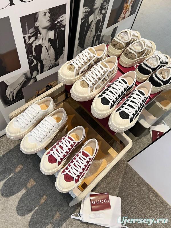 2025 Women Gucci Red White Canvas Sneakers