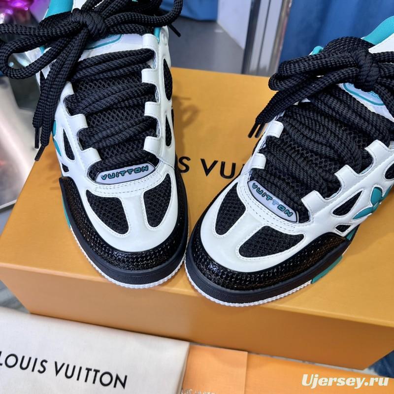 2025 Unisex Louis Vuitton White Black Blue Leather Trainer