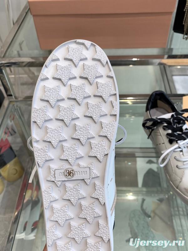 2025 Women Miu Miu White Black Leather Sneakers LY00290