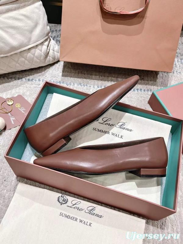 2025 Women Le Parmentier Brown Leather Ballet Flats LY00300