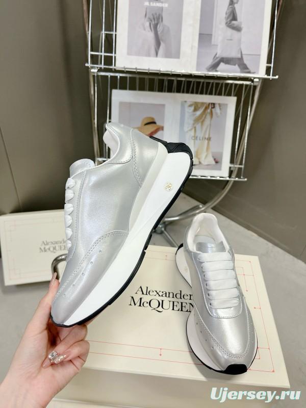 2024 Women ALEXANDER MCQUEEN Silver Leather Sneakers MJ00370