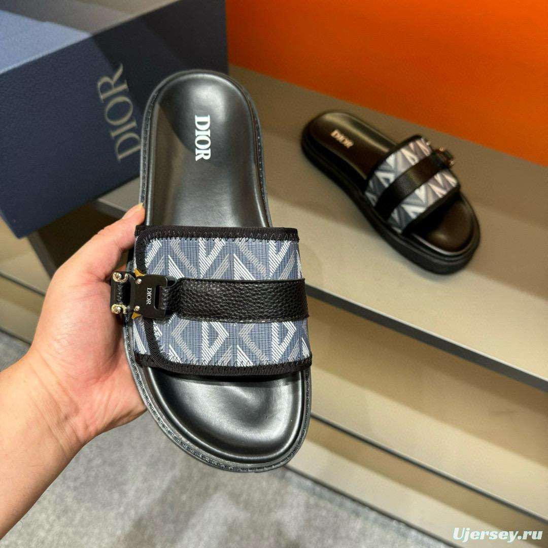 2024 Slippers Dior Blue Black Leather Slippers