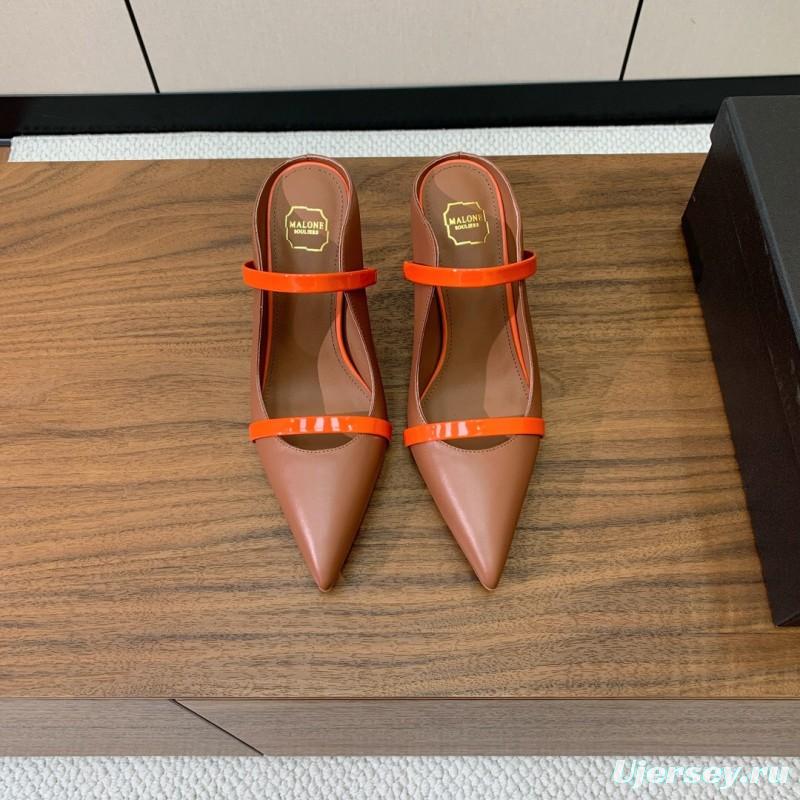 2025 Women Malone Souliers Brown Orange Leather Patent Leather Mid Heel Pumps